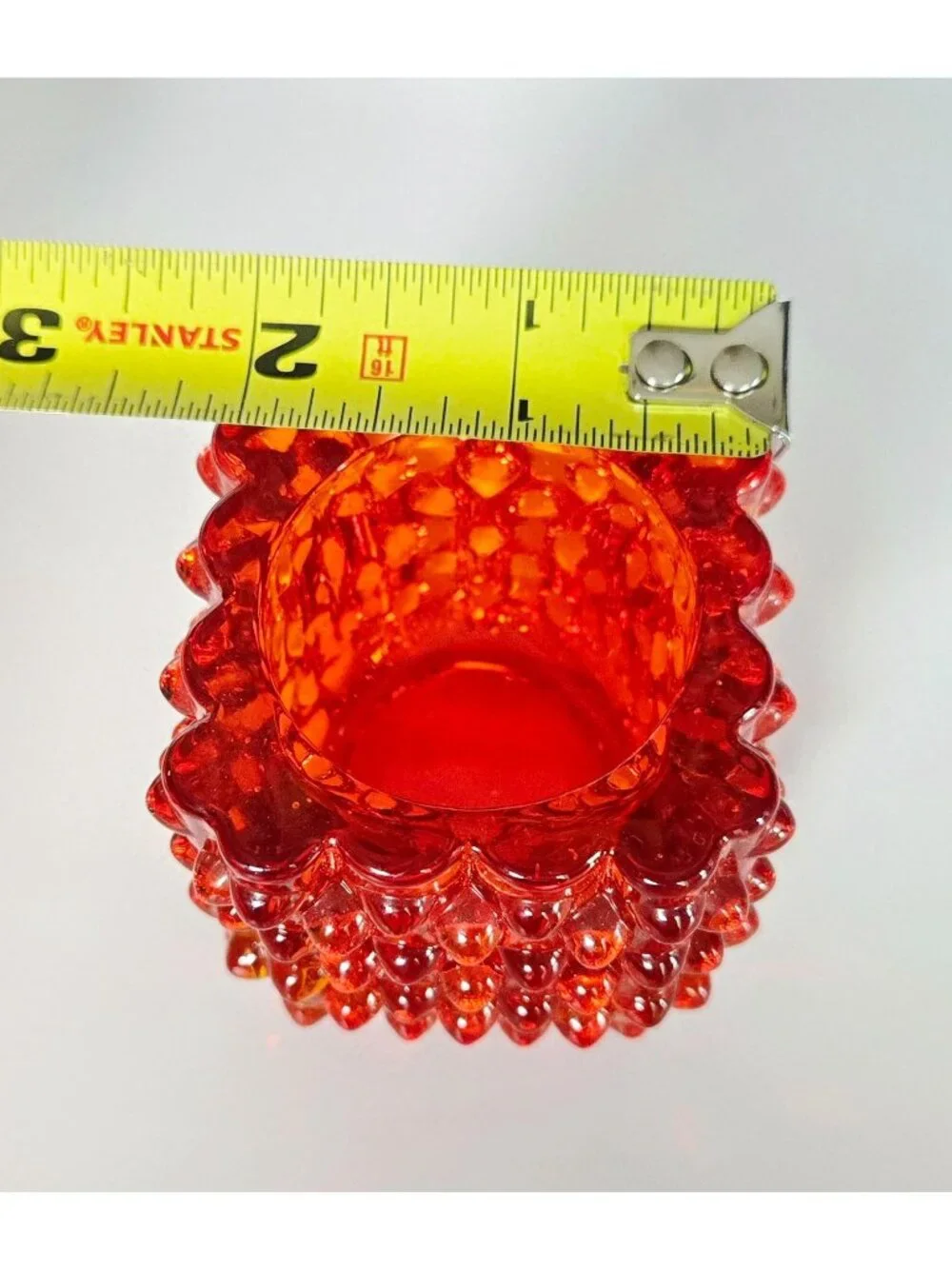 Mid-Century Fenton Glass Red, Amberina Glass Hobnail Candle Holder 2.5